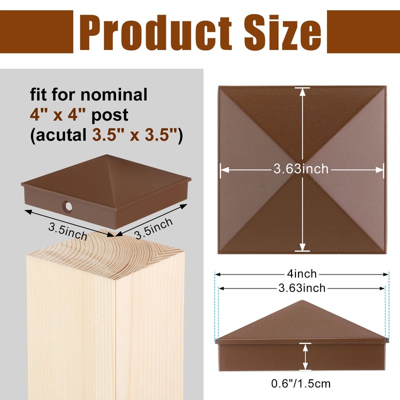 Therwen 16 Pcs (Brown,for 4'' x 4'' Nominal,Actual 3.5'' x