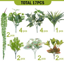 GTIDEA 17 Bundles Outdoor Artificial Plants UV Resistant Fake Greenery Stems Faux Shrubs for Indoor Outside Hanging Front Porch Patio Garden Window Box Home Decor