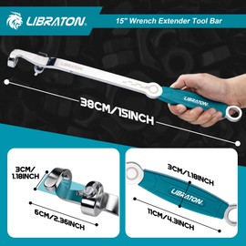 LIBRATON 15" Wrench Extender Tool Bar, Heavy Duty Universal Wrench Extender for Maximum Leverage, Extension Spanner Adapter for Automotive Repair & Mechanic, Extension Wrench with Non-Slip Grip