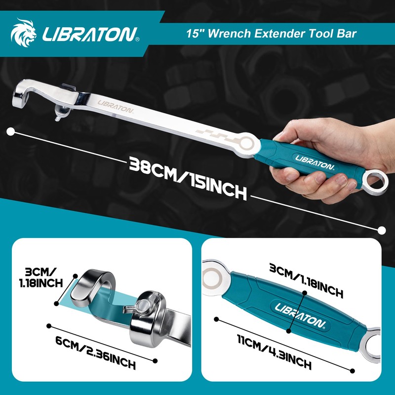 LIBRATON 15" Wrench Extender Tool Bar, Heavy Duty Universal Wrench