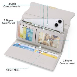 RNIEGA Leather Wallet for Women Trifold Womens' RFID Blocking Wallet Card Holder Purse Clutch with Zipper Coin Pocket,Drak Gray