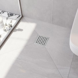 Merraxox 4 inch Shower Drain, Brushed Nickel Shower Drain Cover, Stainless Steel Floor Drain with Flange, Removable Grid Grate