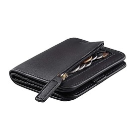 Cartera Mujer Pequeño con RFID Bloquea, Mini Monedero Bifold para Tarjetas, Billetera de Piel Plegable con Bolsillo, Tarjetero Minimalista con Ventana de Identificación para Chica Mujer