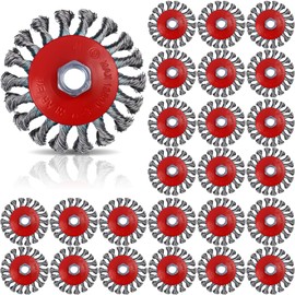 Tandefio 24 Pcs Wire Wheel Brush Wire Wheels with 5/8"-11 Threaded Arbor for 4 1/2 Angle Grinder Knotted Wire Cup Brush for Heavy Cleaning Rust Removal(Red,4 Inch)