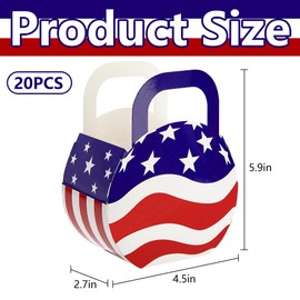 codree 20 Pcs 4th of July Patriotic Treat Boxes with Handle, American Flag Paper Candy Gift Boxes, Red White and Blue Star Stripes Party Favor Boxes for Independence Day Memorial Day Decoration