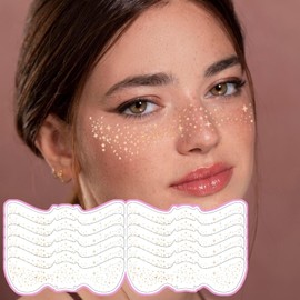 12 Piezas Glitter Pecas Pegatinas, Oro Estrella Pecas Glitter Pegatinas, Cara Tatuaje Temporal, Oro Cara Ojos Maquillaje Pegatinas, pegatinas de fiesta con personalidad