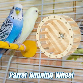 Birds Running Wheel Exercise Toys - Parrot Exercise Wheel Interactive Rotating Toy - Wood Interactive Parakeets Intelligence Growth Cage Accessories for Conures Cockatiels