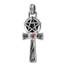 Moonlight Mysteries Ankh Pentagram Pentacle Pendant - .925 Sterling Silver Egyptian Symbol with Natural Red Garnet