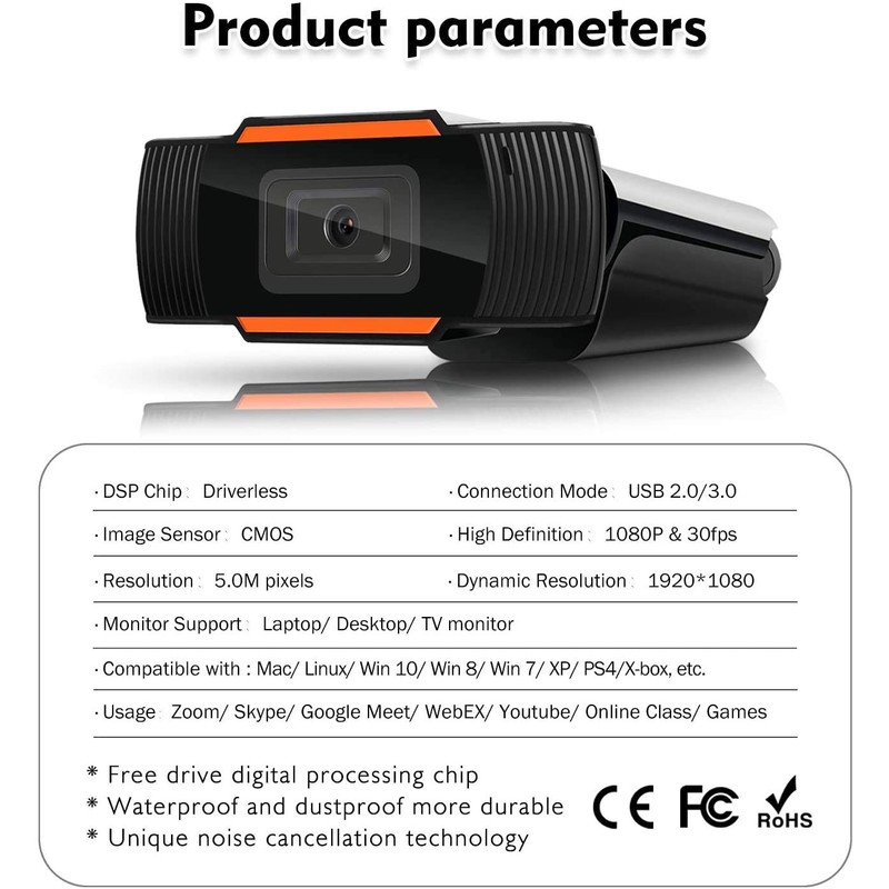 Peak Trading Full HD Webcam 1080P, Webcam with Microphone for