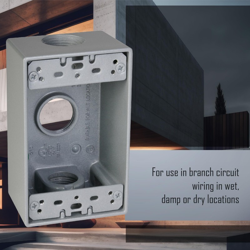 TayMac SB375S Weatherproof Box, 1-Gang, (3) 3/4-Inch Outlets, Gray