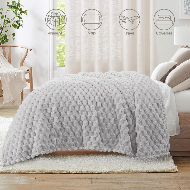 Whale Flotilla Cuddly Blanket, Fluffy Blanket with 3D Jacquard Pattern,