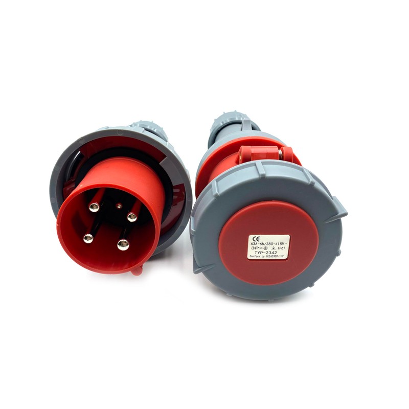 1Set Waterproof Industrial Connector Plug Socket, 4Pin 63A 380V-415V 3P+E