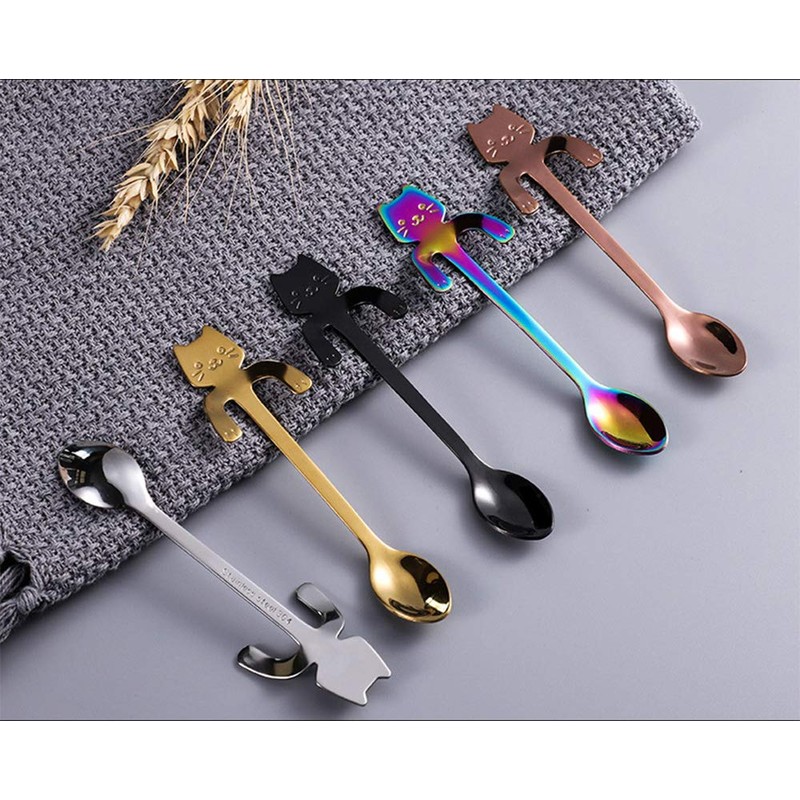 MINGZE 6 Pack Mini Cat Coffee Spoon, 5 Spoons +