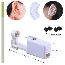 4 Pcs Ear Piercing Kit, Safety Piercing Gun Tool, Disposable Self Ear Piercer Kit with 4 Pcs Earrings Stud 4 Pcs Ear Hole Cleaning Thread 4 Pcs Cleaning Sheet (620 Round Black Smooth Type 6mm)