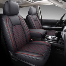 Coverado Toyota Tundra Seat Covers, Leather Seat Covers Compatible with 2007-2021 Toyota Tundra Crew/Crewmax/Extended/Double Cab Automotive Seat Covers for Car Trucks (Front, Red)