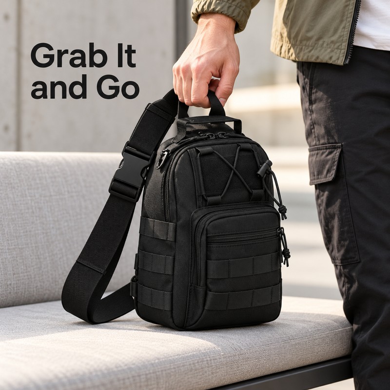 Tactical Sling Bag for Hands-Free Carry – Multiple Zippered Compartments