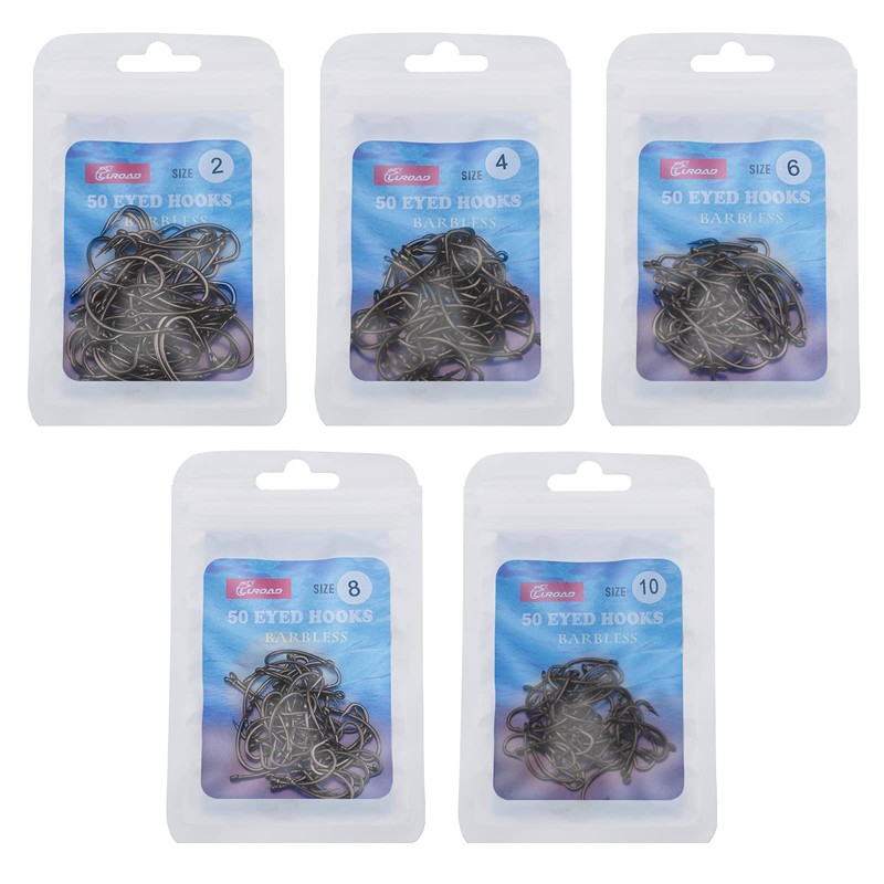 Luroad 50pcs Barbless Carp Coarse Eyed Fishing Hook Size 2,