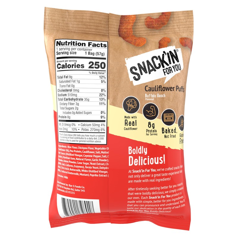 Snack'in For You Cauliflower Puffs, Buffalo Ranch, 2 Ounce (Pack