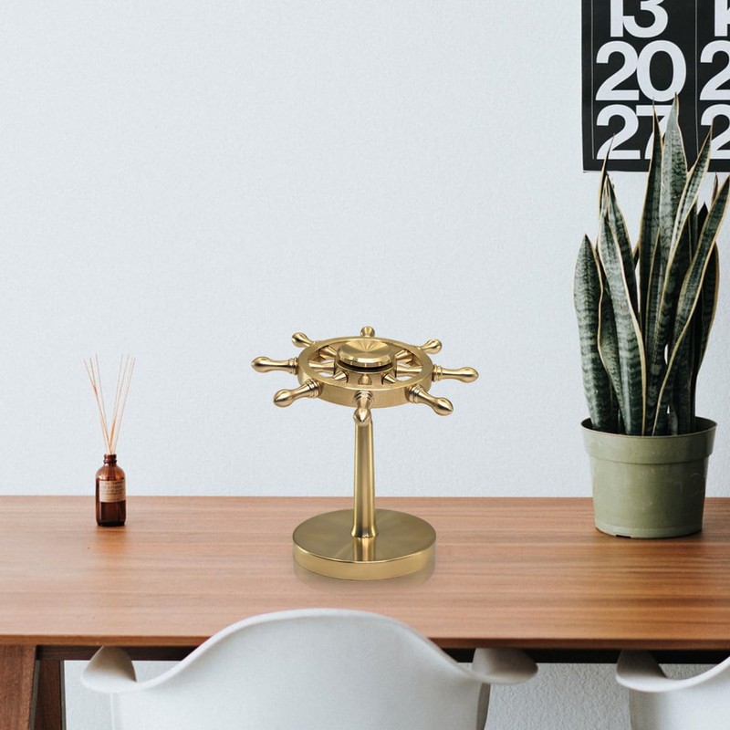 XQIGI Brass Spinner Ship Wheel, Kinetic ​Desk Toy Spin with