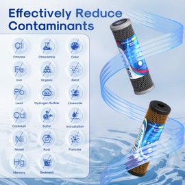 ICEPURE 2.5" x 10" Whole House Water Filter Combo Kit, KDF Filter Cartridge and Upgraded Coconut Shell Activated Carbon Lead Remove Filter Replacement for 10 Inch Water Filter System, 2 PACK