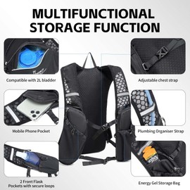 Lightweight running backpack, running vest, phone holder, hydration backpack, marathon runner backpack, for cycling, hiking, skiing, with 2L hydration bladder (with 2L hydration bladder and 500 ml
