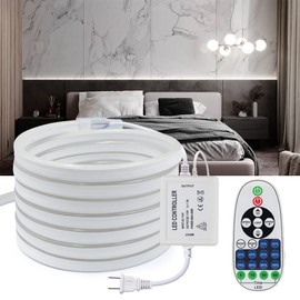 15M LED Strip 6500k,120 LEDs/m IP67 Waterproof Flexible Neon Strip,2835 LED Rope Light 110V,IR 750W 23 Key Dimmer for Ceiling, Living Room,Bedroom,Bar,Cafe,Garden and Festive Lighting Decoration