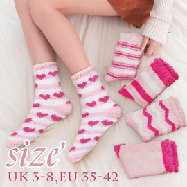 FUIPVGI 5 Pairs Ladies Fluffy Socks Slippers Bed Cabin Fleece Cosy Stocking Fillers Winter Christmas Home Sleeping, pink