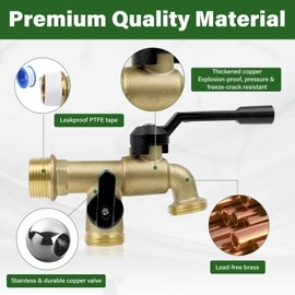 Outdoor Garden Water Faucet with Double Outlet, Outside Wall Mounted Garden Water Faucet with Two 3/4 Inch Male Inlet and Two 3/4 inch NPT Outlet (Not GHT, Thread Adapter is Requied)