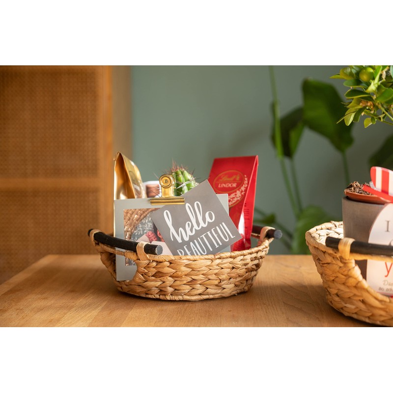 Decorasian Woven Water Hyacinth Storage Basket with Handles - Gift