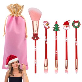 YGCHEN Christmas Make Up Brush Set Christmas Makeup Brush Set Makeup Brushes Christmas Gift for Girls and Women 5 Pieces