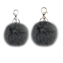 MMQXWZG 2PCS Pom Pom Keychain Faux Rabbit Fur Ball for Car Key Ring Handbag Bag Pendant,gray
