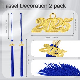 YGAUZ 2025 Grad Tassel 2pcs Royal Blue Graduation Tassel with 2025 Charm for Graduation Cap