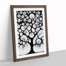 A Monochrome Tree No.3 Framed Print for Living Room Bedroom Home Office Décor, Wall Art Picture Ready to Hang, Walnut A4 Frame (34 x 25 cm)