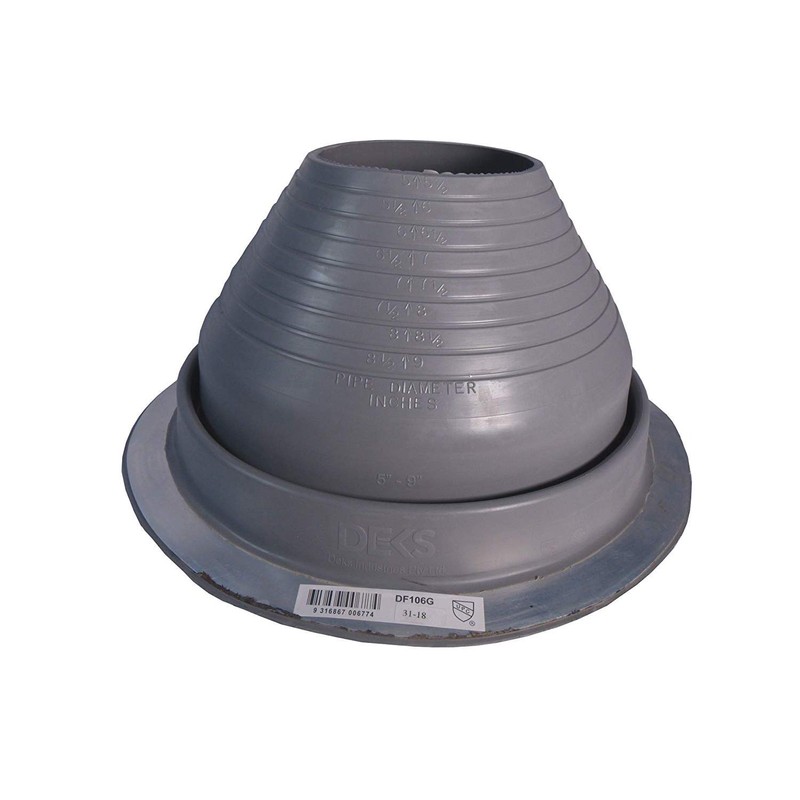 Dektite #6 Gray EPDM Metal Roof Pipe Flashing, Round Base,