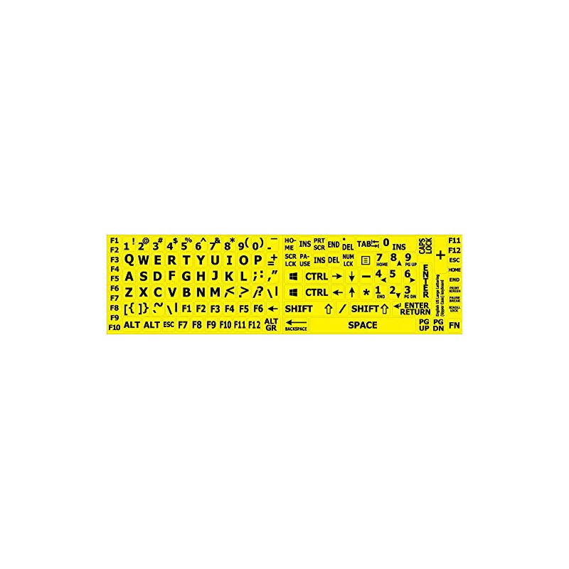 English US Large Lettering Keyboard Sticker (Upper CASE) ON Yellow
