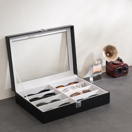 ProCase 8 Slots Sunglasses Organizer, 1 Layer Sunglass Case, Leather Eyeglass Cases for Display and Storage -Black