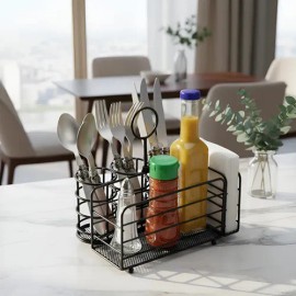 Organizador de Cubiertos y Servilletas Royal Haus - Acero Inoxidable, 5 Compartimentos
