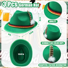 Jeere 6 Pcs Oktoberfest Hat Set Include 3 Oktoberfest Hat with Braids 3 German Cap for Women Man Festival Outfit(Green)