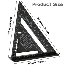 XINYUICEAN Escuadra de Aluminio Carpintero, Guía de Diseño de Transportador de Ángulo de Triángulo de Aleación de 7 Pulgadas, Cuadrada de Triángulo (Metric)
