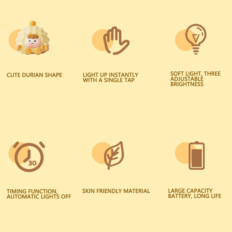 Durian Night Light Silicone Soft Light Rechargeable Cute Tap Control