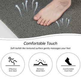 LY4U Non-Slip Shower Mat, 60 x 60 cm, Soft Loofah Anti Mould PVC Bath Mat for Shower Cubicle Bathroom, Grey