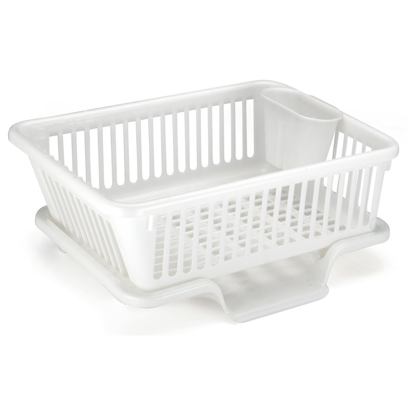 Heavy Duty 2-Piece Plastic Dish Drying Rack Set in White