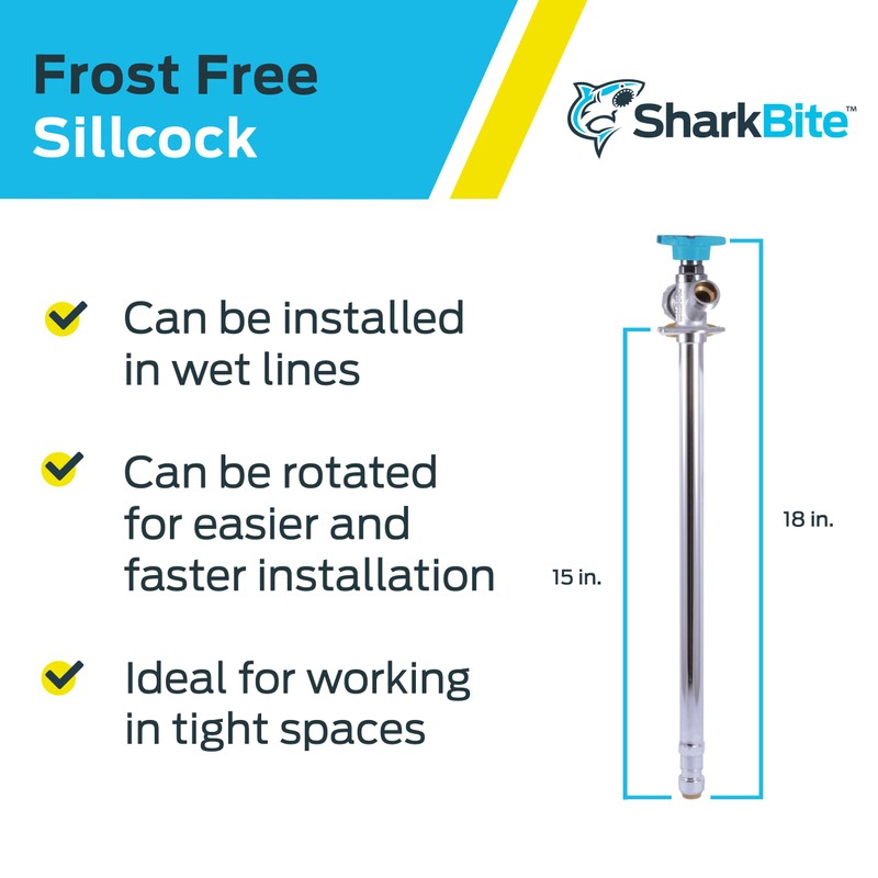 SharkBite 15 Inch Frost Free Sillcock, 1/2 x 3/4 Inch