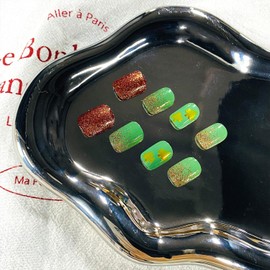 LWTZLW Maple Leaf Press on Nails Short Square False Nails Green Red Maple Leaf Full Cover Glue on Nails Glitte Coffin Acrylic Fake Nails Glossy Artificial Nail Reusable for Women