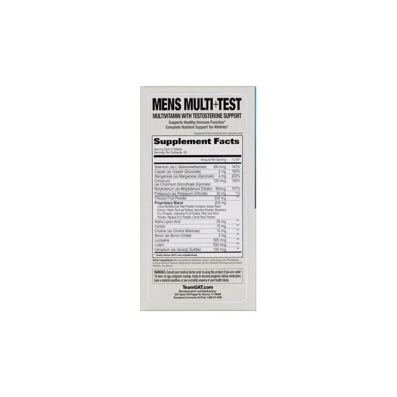 Multivitaminico Gat Mens Multi Test 60 Tabs Sabor Sin Sabor
