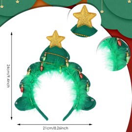 WLLHYF Christmas Tree Headband Green Creative Elves Headband with Bells Xmas Santa Hat Cute Headwear Fashion Headbands Christmas Festival Party Accessories for Adults
