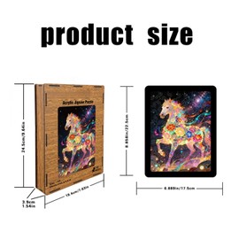 Acrylic Horse Puzzle for Adults with Acrylic Frame & Wooden Stand, DIY Year of the Horse Decorative Painting Puzzles Ornament, Family Puzzle Game for Birthday, Holiday & Housewarming Gifts (Colorful)