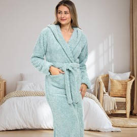Alexander Del Rossa Womens Fluffy Robe, Fuzzy Robe for Women, Long Hooded Robes for Women, Plus Size Robe Light Heathered Gray 2X (A0304CGM2X)