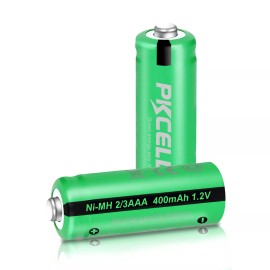 PKCELL 2X Ni-MH 1.2V 2/3AAA Size Rechargeable Battery 400mAh Button Top for Solar Light