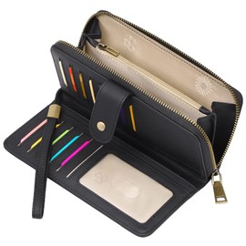 GAEKEAO Womens Wallet RFID Blocking Leather Wristlet Purse Large Capacity Credit Card Holder with Grip Hand Strap